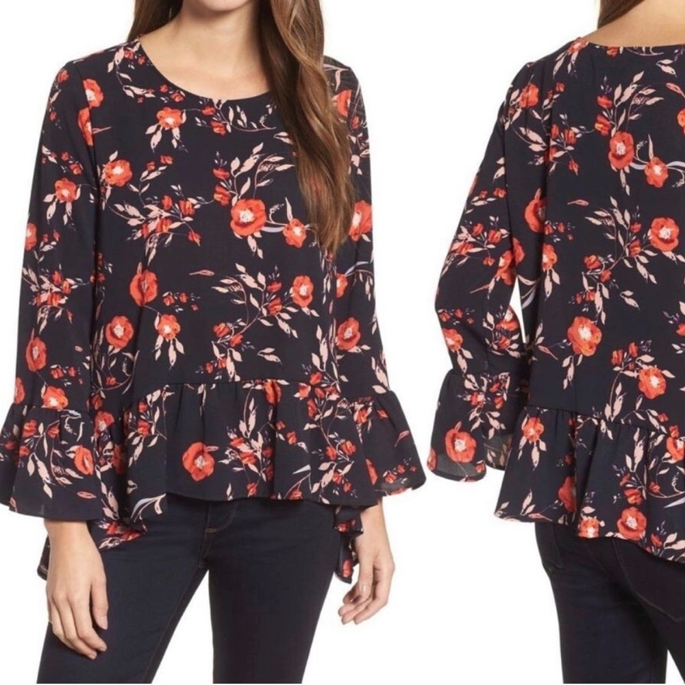 GIBSON crepe floral blouse